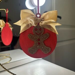 Festive Red and Gold Gingerbread Ornament